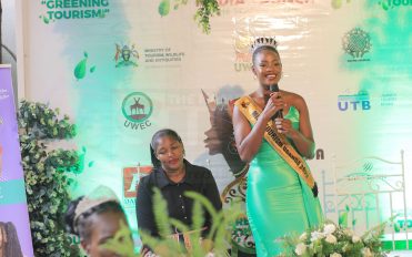 Sydney Nabulya Kavuma the Miss Tourism 2022 addressing the guests during the search is on media launch at Explorer Hub Kololo on Friday 31st March 2023. Photo by Ivan Kabuye